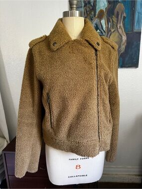 Zara Teddy Sherpa Asymmetrical Zip Moto Jacket - Brown